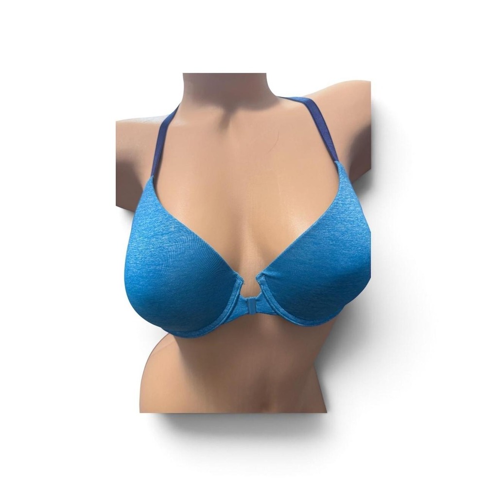 Victorias Secret Racerback Semi Demi Bra Blue Heathered Front Close 36B